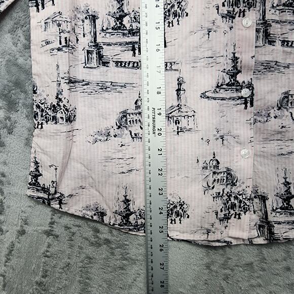 Charter Club Top Womens S Pink Black Toile-Print Linen Blend Roll Tab Sleeves - Picture 12 of 13